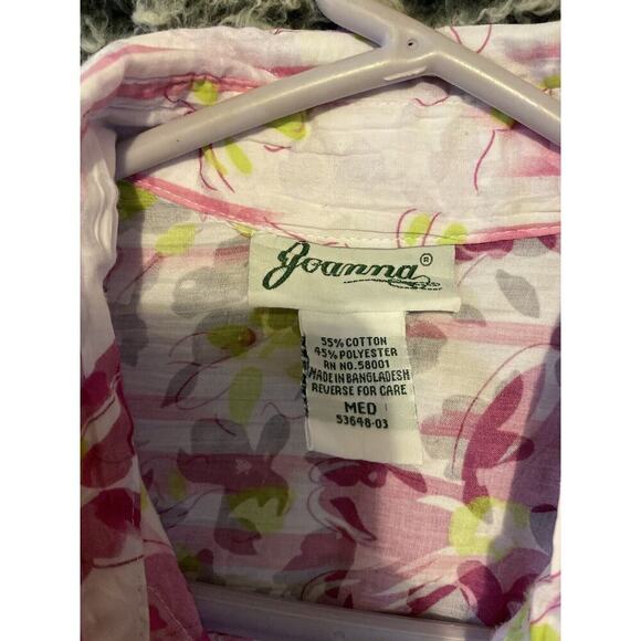 Joanna Pink Accordian semi sheer Top Floral button Blouse Crinkle Medium - Picture 5 of 15